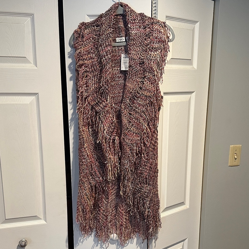 Cato Multicolor Knit Vest with Fringe